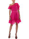Zinniia Summer Mini Dress for Wedding Christening Off-Shoulder Fuchsia