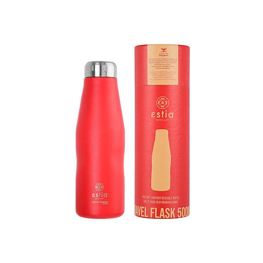 Estia Travel Flask Save Aegean Recyclable Bottle Thermos Stainless Steel BPA Free 500ml Scarlet Red