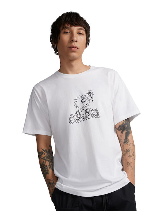 Converse Hand Drawn Sun T-shirt Bărbătesc cu Mânecă Scurtă Alb