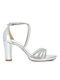 Fratelli Petridi Leather Women's Sandals with Strass Silver with Chunky High Heel