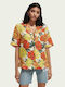 Scotch & Soda Hawaiian Women's Linen Floral Short Sleeve Shirt Orange