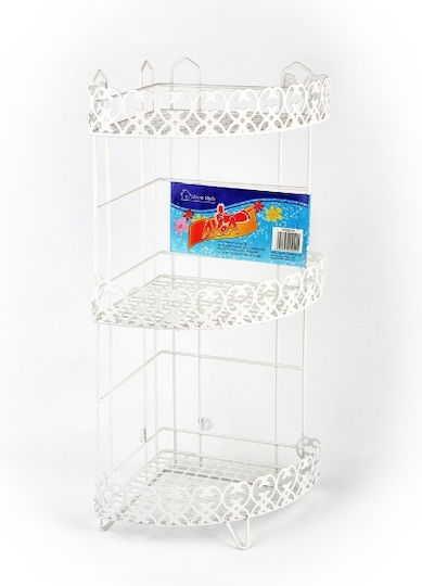 Ecke An der Wand montiert Badezimmerregal Metallisch mit 3 Regalböden 60.5x24.5x24.5cm Weiß