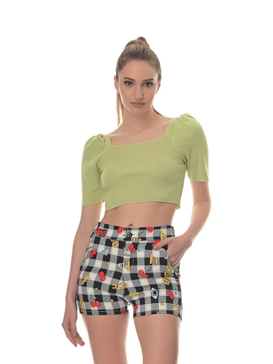 Fullah Sugah pentru Femei de Vară Crop Top cu Mâneci Scurte Verde