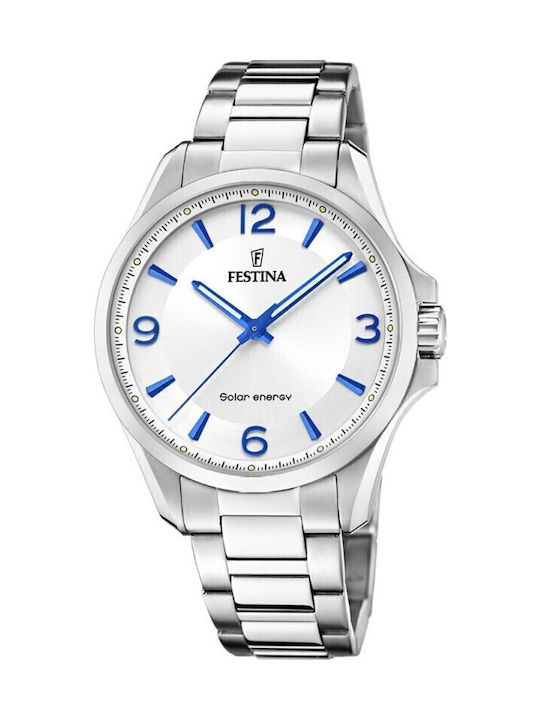 Festina Ανδρικό Ρολόι 42mm Solar με Ασημί Μεταλ...