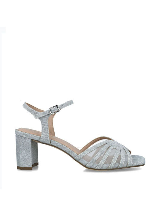 Menbur Women's Sandals Silver with Chunky Medium Heel 0