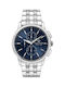 Herrenuhr 42mm Chronograph Batterie mit Rostfreiem Stahlarmband Blau/Silber