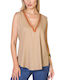 Derpouli Women's Summer Blouse Sleeveless with V Neckline Beige