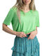 Only Women's T-shirt with V Neckline Summer Green