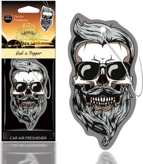 Aroma Car Car Air Freshener Tab Pendand Muertos Oud & Pepper Skull
