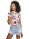 Women's Summer Crop Top Cotton Short Sleeve with Zipper Pink