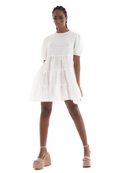 Glamorous Summer Mini Dress with Ruffle White