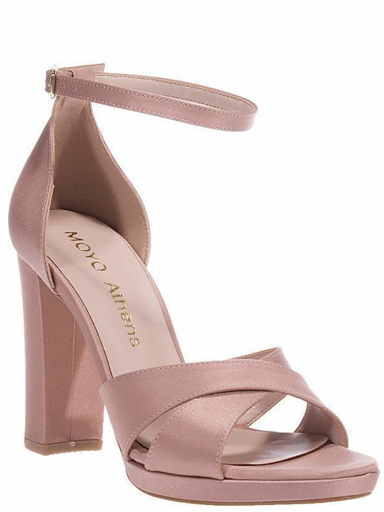 Michailidis Collection Fabric Women's Sandals 502 with Ankle Strap Pink