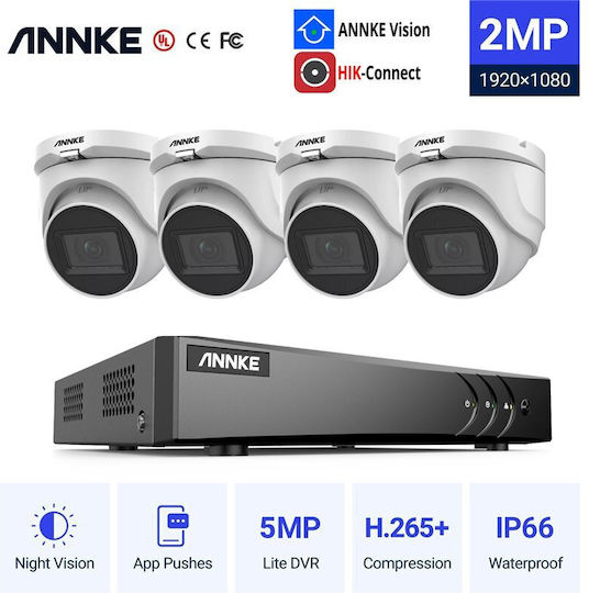 Annke Surveillance System 4 Cameras Cameras Analog 1080p with Recorder DVR