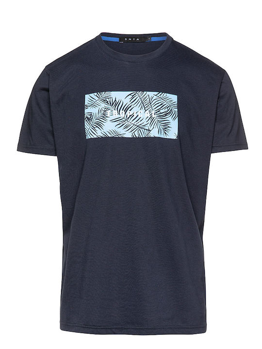 Tricou Snta cu imprimeu Tropical Summer Vibes - Albastru marin