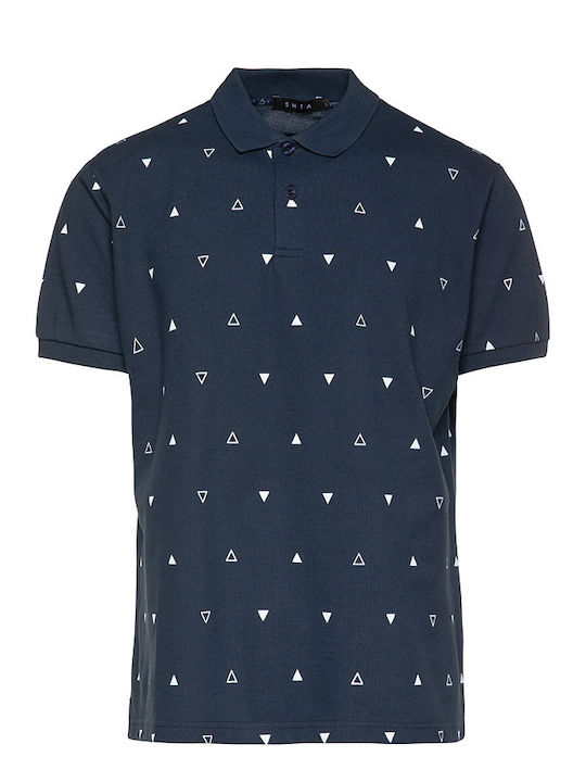 Snta Polo Pique with Short Sleeve & Print Allover Triangles - Blue Navy