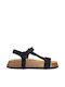 Plakton Anatomic Leather Women's Sandals with Ankle Strap Black