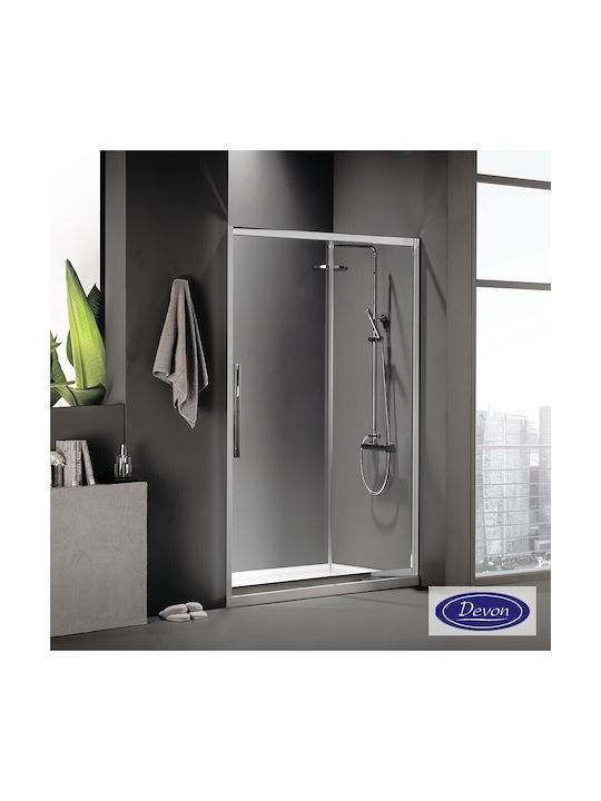 Devon Flow Slider Shower Screen for Shower with Sliding Door 141-144x195cm Clean Glass Chrome