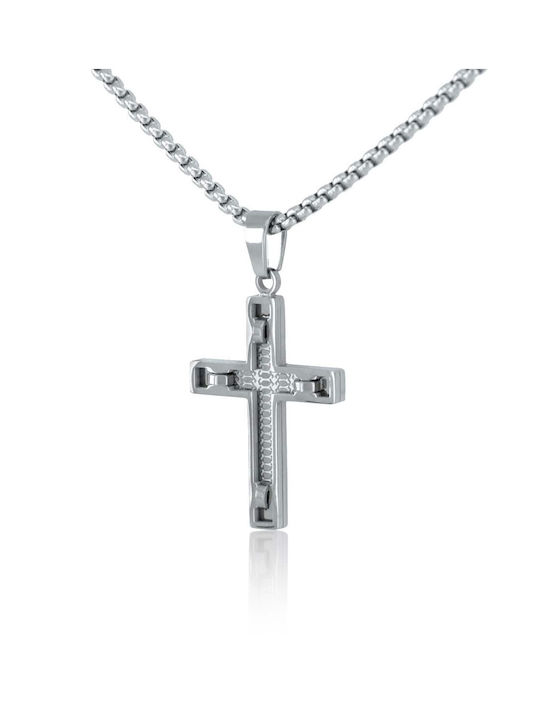 Men's necklace with cross made of silver LAMAR steel | Bijou Box®