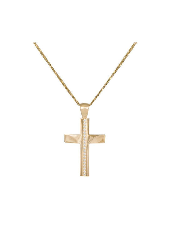 Baptismal Crosses with Chain 14K Gold Women's Cross with 14K Stones with Chain 046218C 046218C Women's Gold 14 Karat Gold