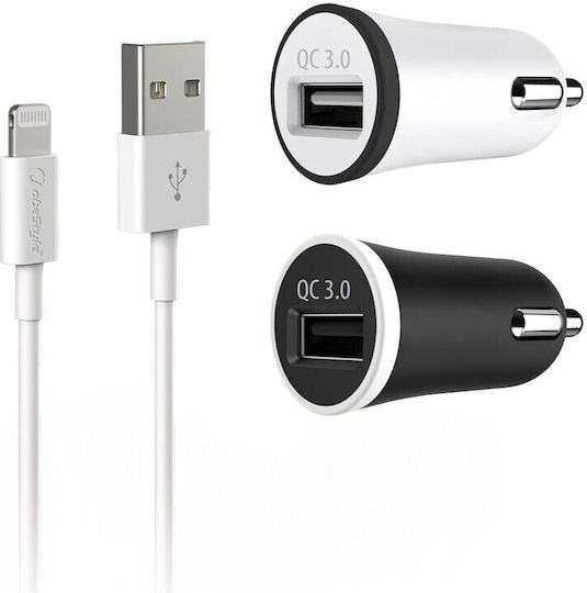 ObaStyle Φορτιστής Αυτοκινήτου με μία Θύρα: 1xUSB-A μαζί με Καλώδιο Lightning Μαύρο Χρώμα