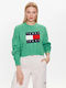 Tommy Hilfiger Boxy Center Flag Women's Long Sleeve Crop Pullover Green