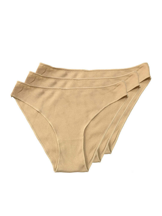 Ustyle Βαμβακερά Damen Slip 3Pack Beige