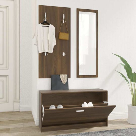 Entry Furniture with Mirror / Hanger & Shoe Rack 80x27x46.5cm