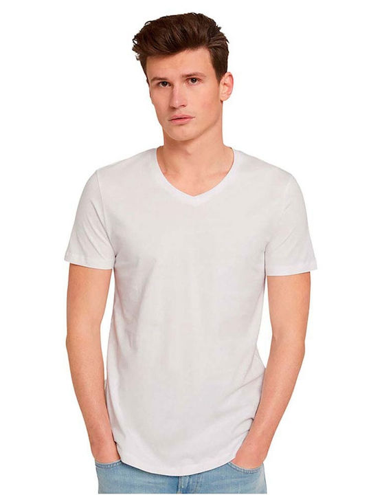 Tom Tailor Herren T-Shirt Kurzarm mit V-Ausschnitt Weiß