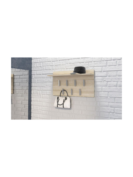 Topeshop Wooden Wall Hanger 7 Hooks Beige 70x20x18cm