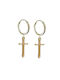 Steel Hoop Earrings with Gold Cross