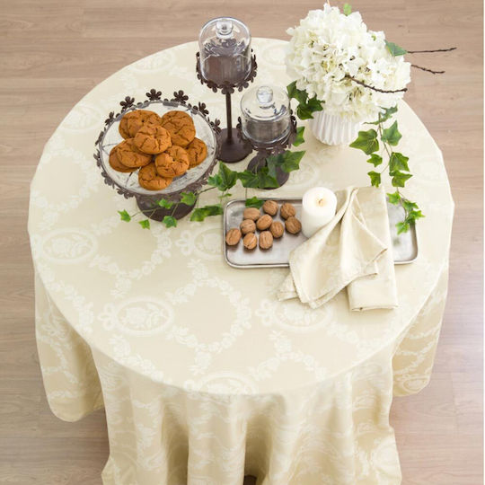 Borea Tablecloth Cotton Set 9pcs Ariadne with Crochet Ecru 140x220cm