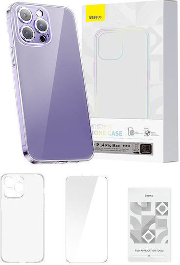 Baseus Back Cover Tempered Glass / Plastic / Silicon 1.33mm Set cu Geam Transparent (iPhone 14 Pro Max)