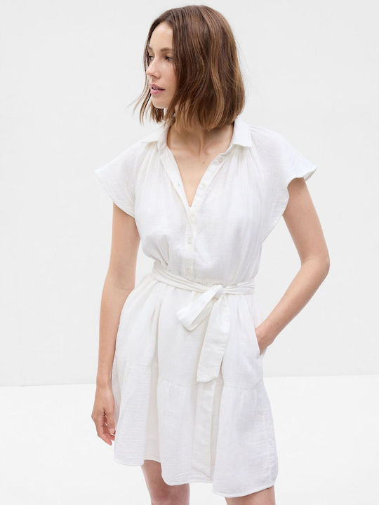 GAP Summer Mini Shirt Dress Dress with Ruffle White