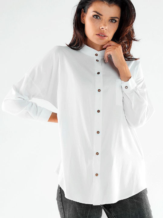 Awama A525 Women's Monochrome Long Sleeve Shirt White