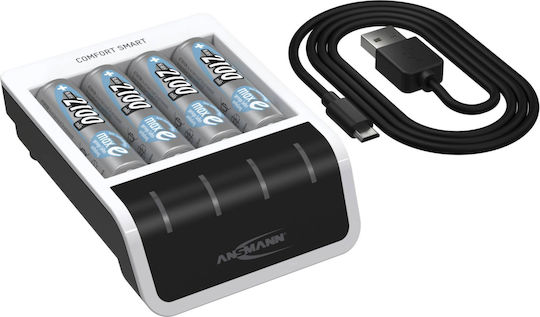 Ansmann Comfort Smart USB Φορτιστής 4 Μπαταριών Ni-MH Μεγέθους AA/AAA