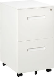 Συρταριέρα Γραφείου Μεταλλική με Ροδάκια, Κλειδαριά & 2 Συρτάρια σε Λευκό Χρώμα, 39x48x67cm