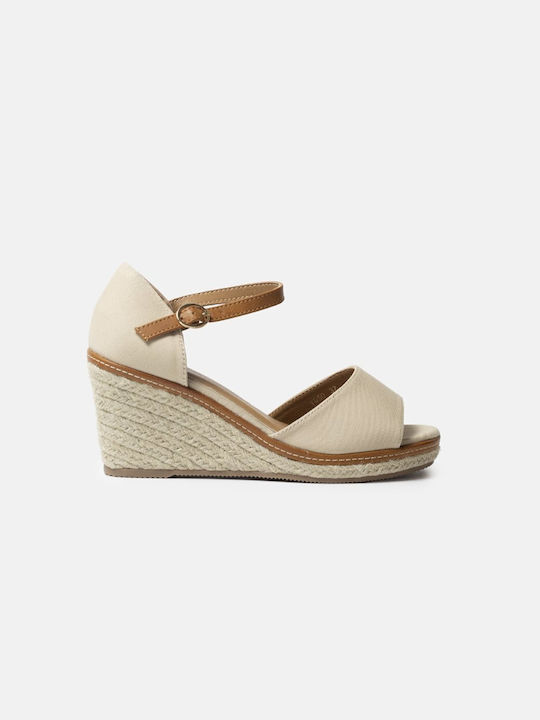 InShoes Women's Fabric Ankle Strap Platforms Beige