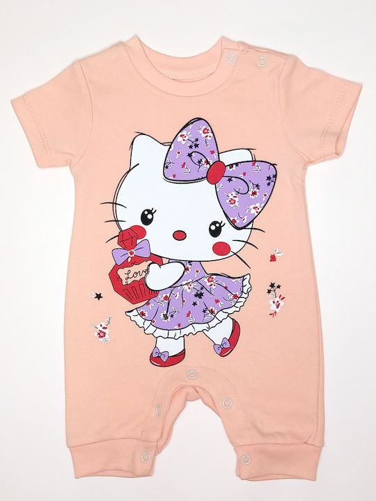 Salmon short-sleeved baby jumpsuit "Kitty"