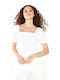 Glamorous Damen Sommerliche Bluse Baumwoll Kurzärmelig Weiß