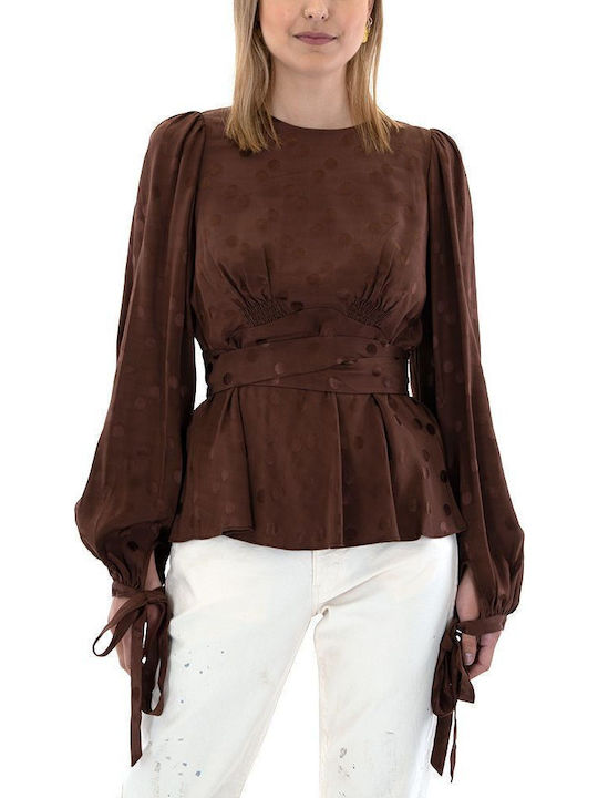 Women's Summer Blouse Long Sleeve Brown