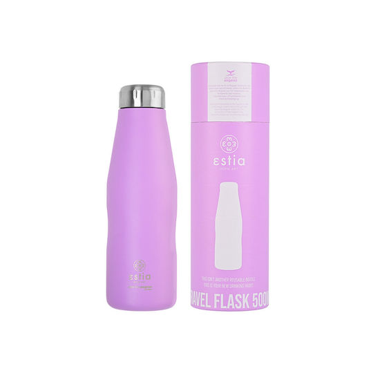 Estia Travel Flask Save the Aegean Recyclable Thermos Bottle Stainless Steel BPA Free 500ml Lavender Purple