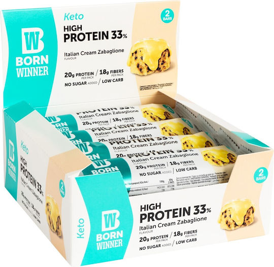 Born Winner Keto High Protein Μπάρες με 33% Πρωτεΐνη & Γεύση Italian Cream Zabaglione 2x60gr