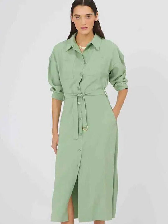 Sommer Midi Hemdkleid Kleid Grün