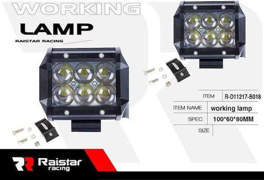 Raistar Τετράγωνος Αδιάβροχος Προβολέας Αυτοκινήτου LED 18W 8cm 1τμχ