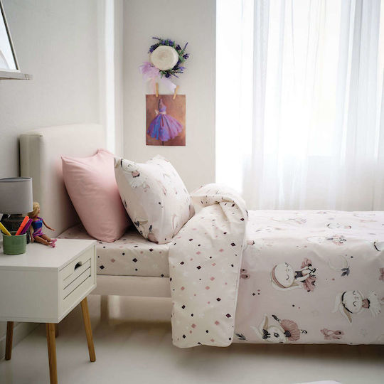 Vesta Home Set Kinderbettlaken Baumwolle Ballarina Rosa 170x260cm 3 Stück