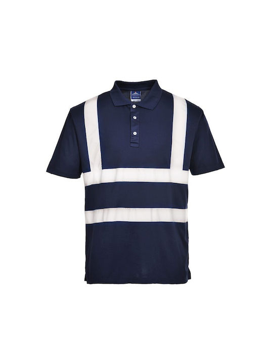 Portwest Men's Short Sleeve Work Shirt Polo Blue with Reflective Tapes