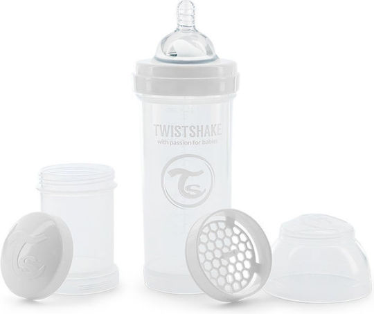 Adelco Sticlă de Plastic pentru Bebelusi Anti-Colici cu Tetină din Silicon pentru 0+, 0+ m, luni White Mangekyu 260ml