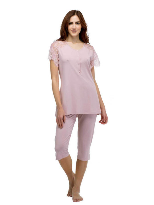 Secret Point Pajama Capri with Short Lace Sleeves