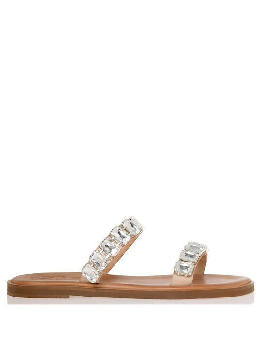 Sante Leather Women's Sandals with Stones Beige