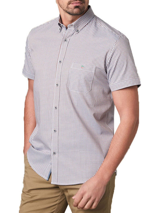 Visconti Short-sleeved Cotton Shirt Checked Brown